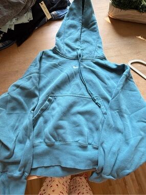Nike Teal Blue Pullover Hoodie with White Swoosh